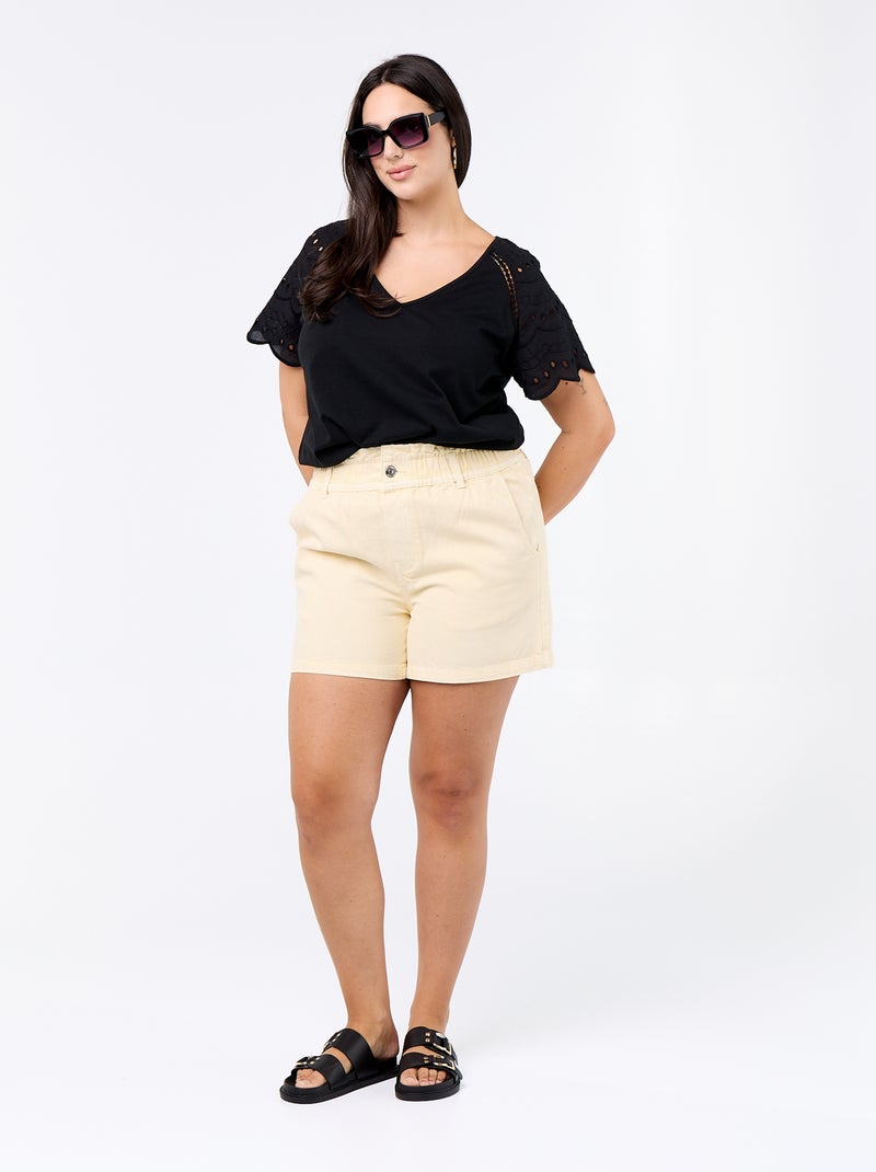 T-shirt lisa com bordados nas mangas Preto - Kiabi
