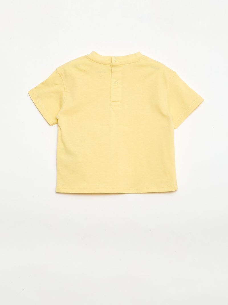 T-shirt lisa com flores fantasia na gola Amarelo - Kiabi