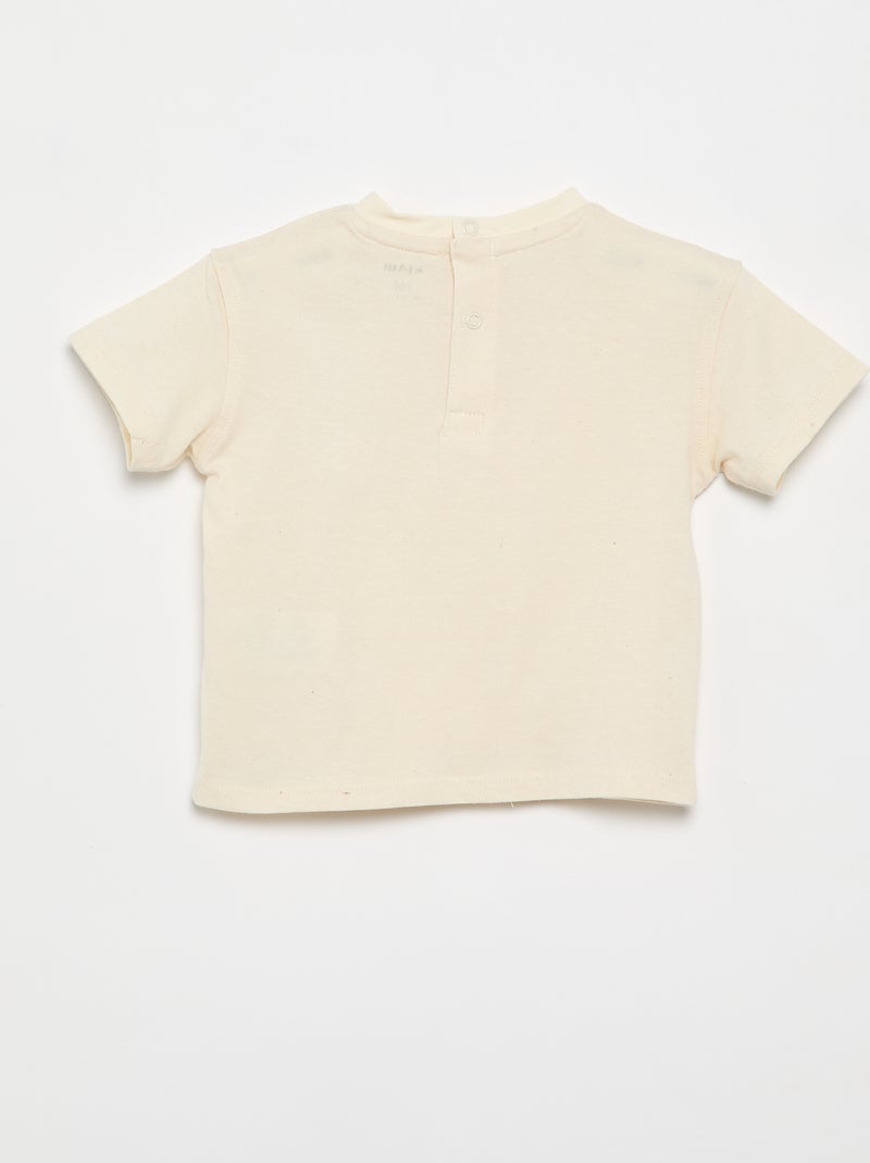 T-shirt lisa com flores fantasia na gola Beige - Kiabi