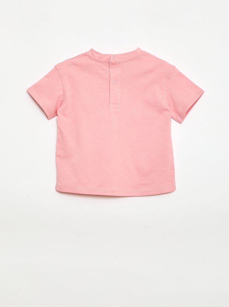 T-shirt lisa com flores fantasia na gola Rosa - Kiabi