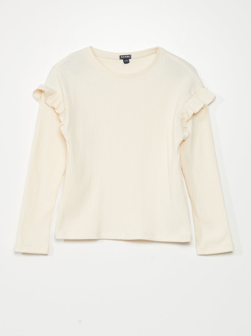 T-shirt lisa com folhos nos ombros Branco - Kiabi
