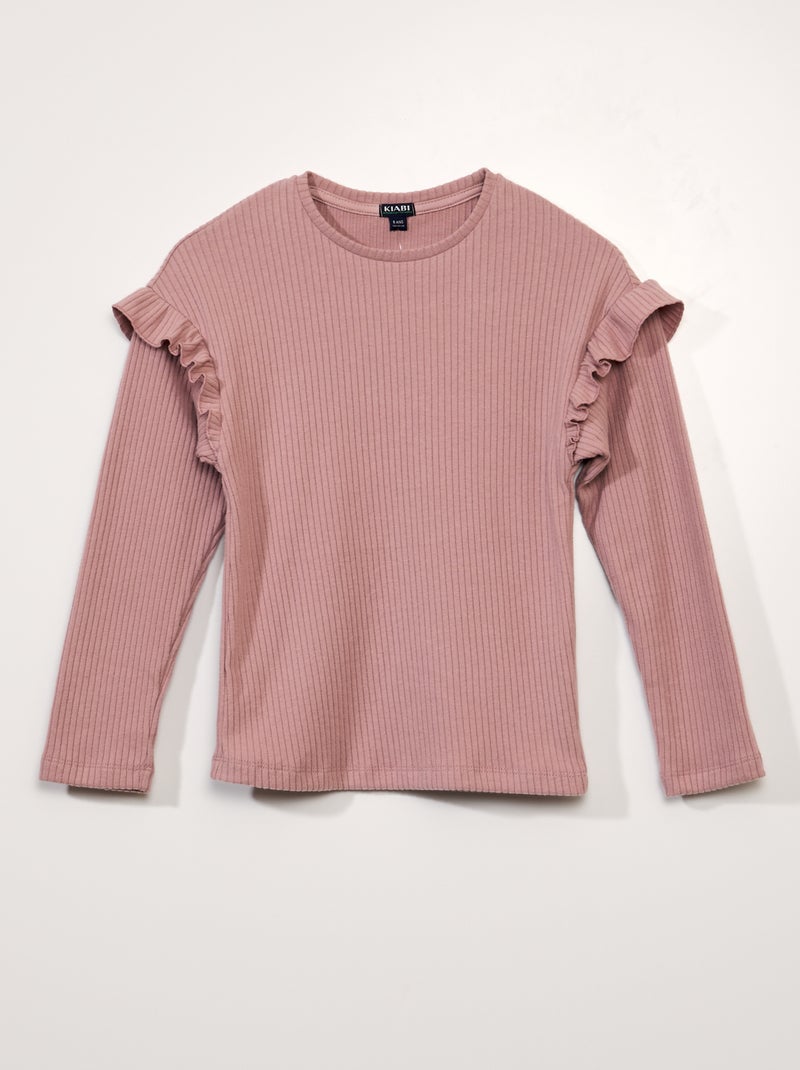 T-shirt lisa com folhos nos ombros Rosa - Kiabi