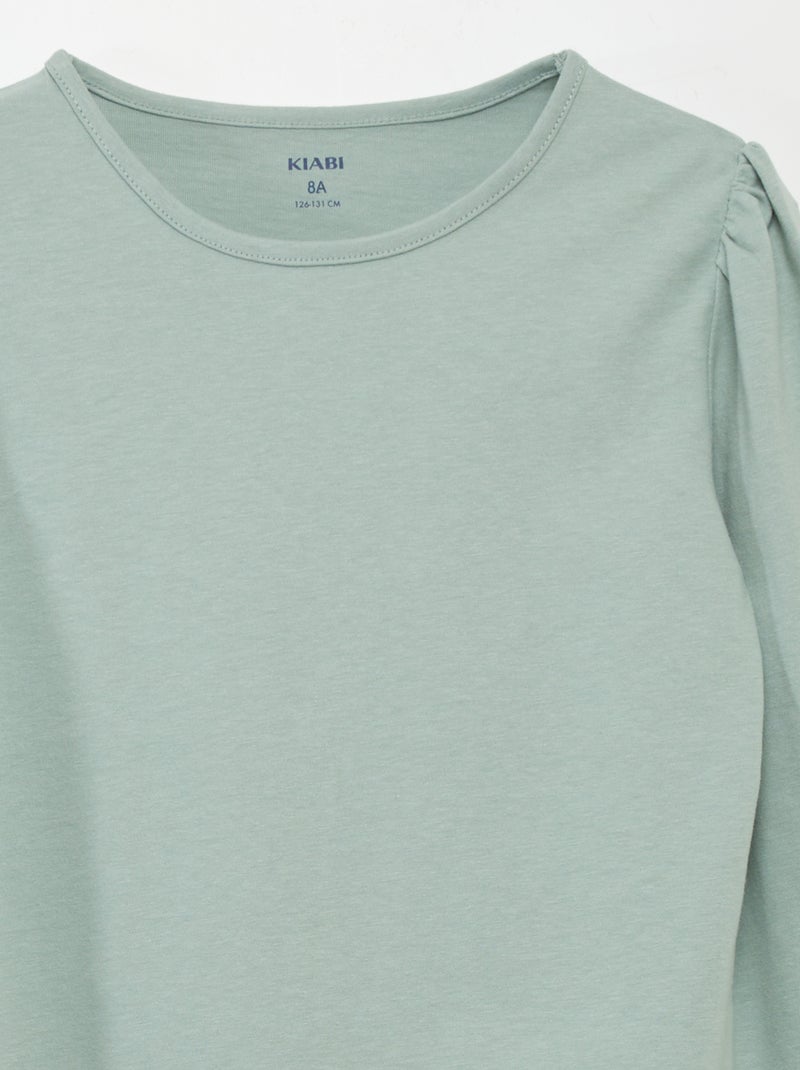T-shirt lisa com franzidos nos ombros VERDE - Kiabi