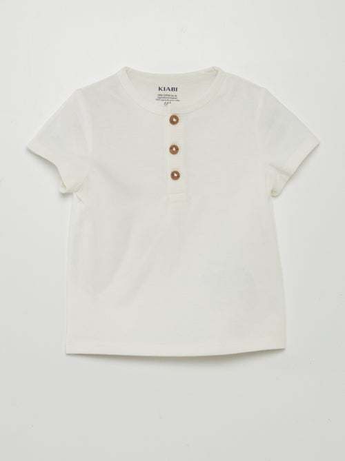 T-shirt lisa com gola com botões - Kiabi