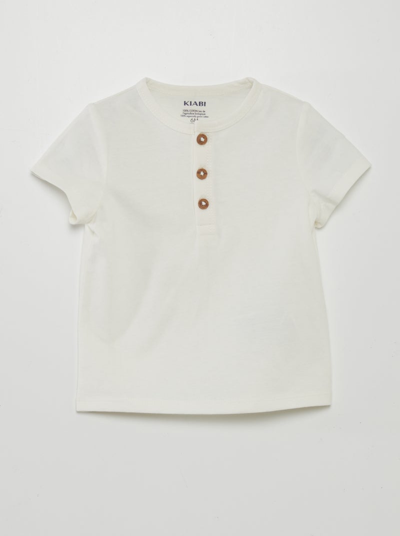 T-shirt lisa com gola com botões Branco - Kiabi
