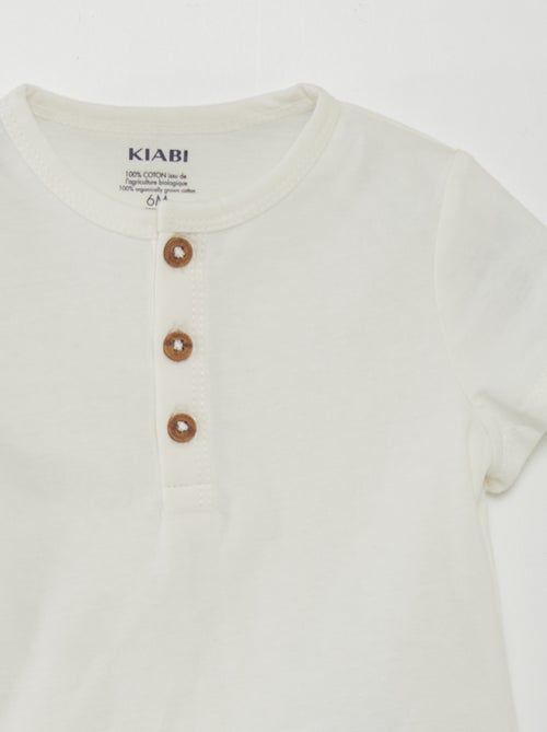 T-shirt lisa com gola com botões - Kiabi