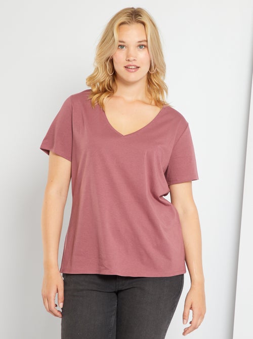 T-shirt lisa com gola em V - Kiabi