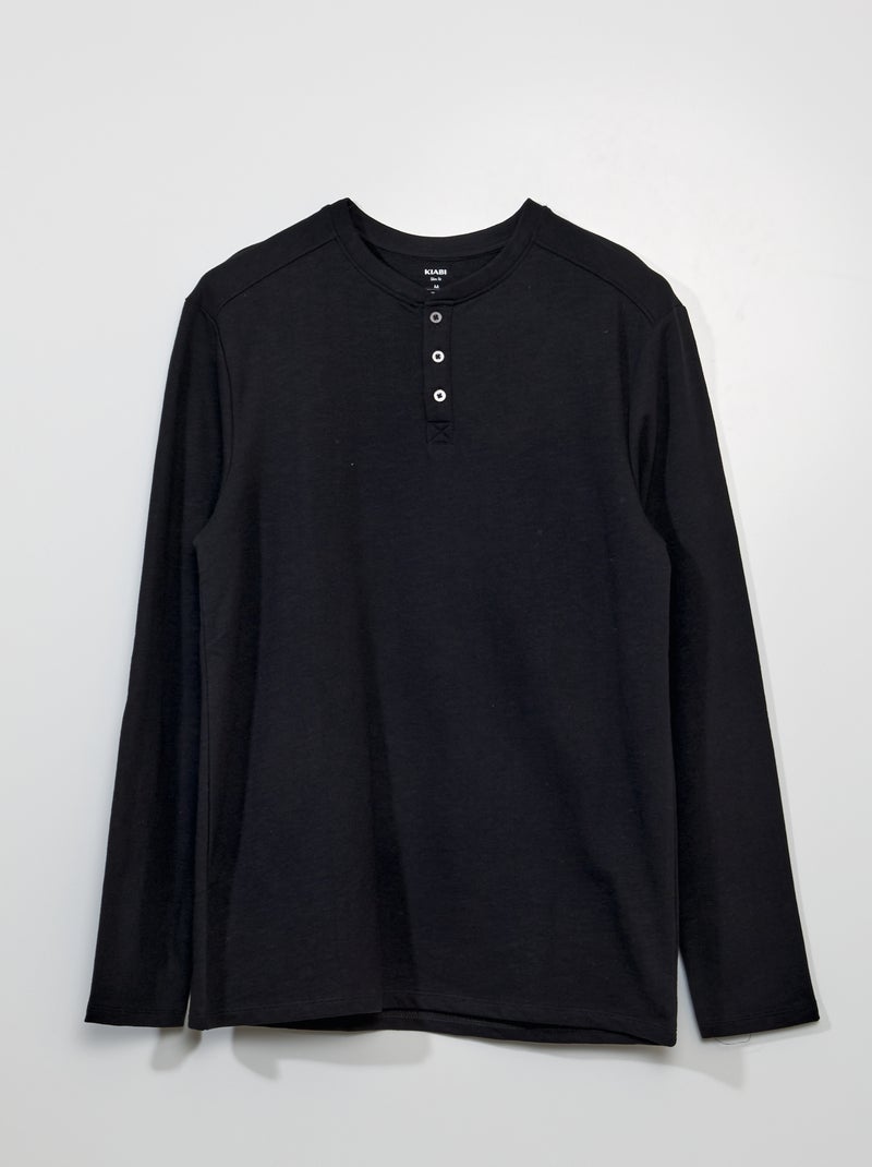 T-shirt lisa com gola tunisina  - Preto - Kiabi