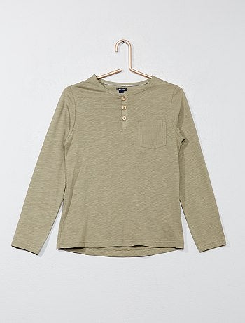 T-shirt lisa com gola tunisina - Kiabi