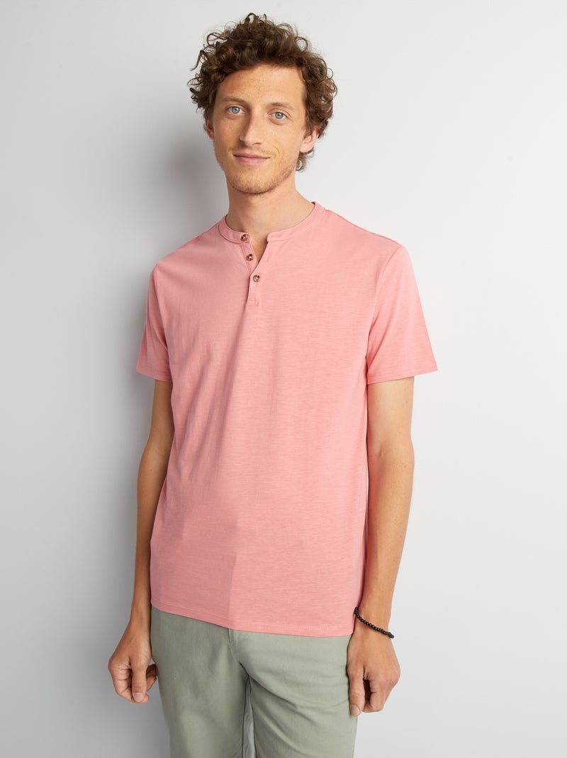 T-shirt lisa com gola tunisina Rosa - Kiabi