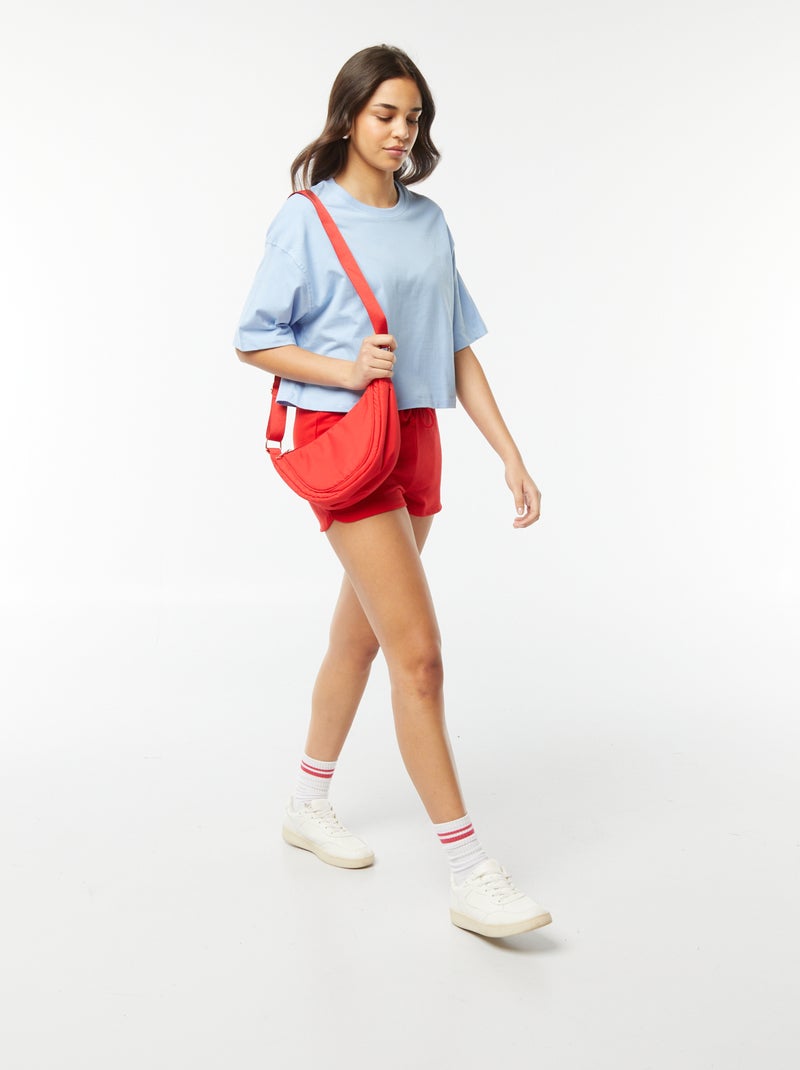 T-shirt lisa corte curto e manga curta AZUL - Kiabi