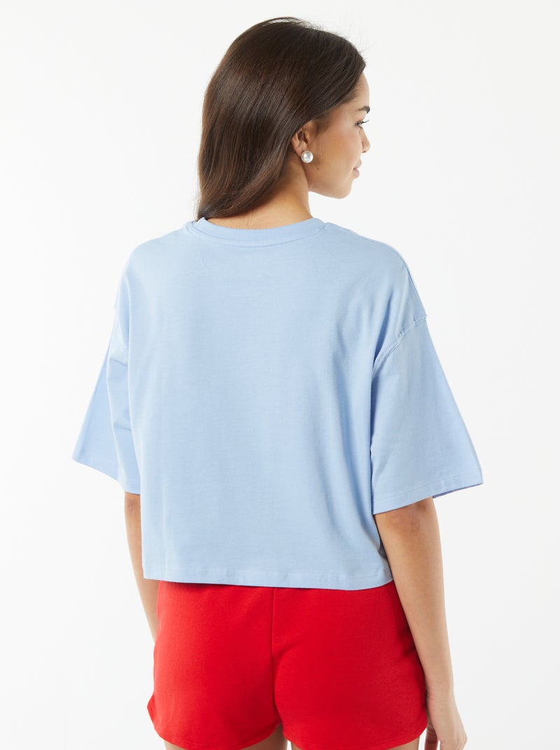 T-shirt lisa corte curto e manga curta AZUL - Kiabi
