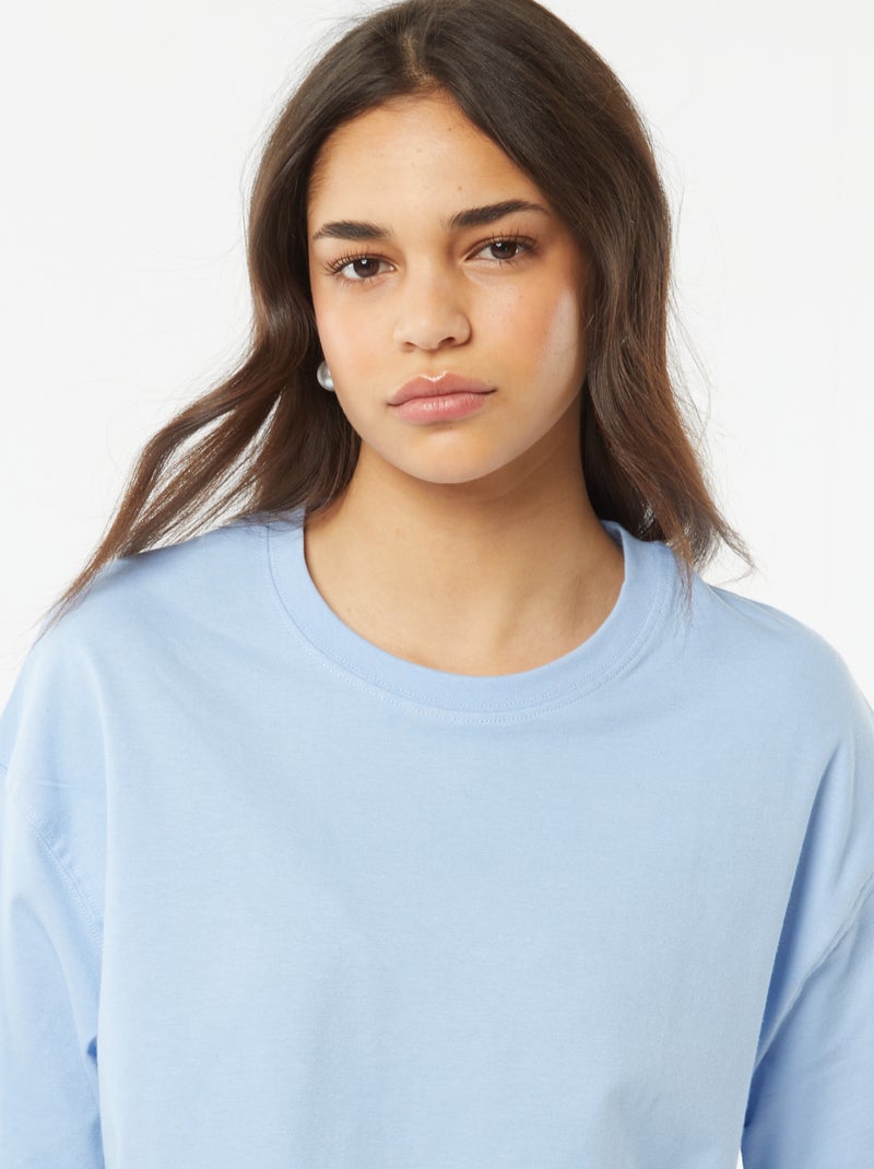 T-shirt lisa corte curto e manga curta AZUL - Kiabi