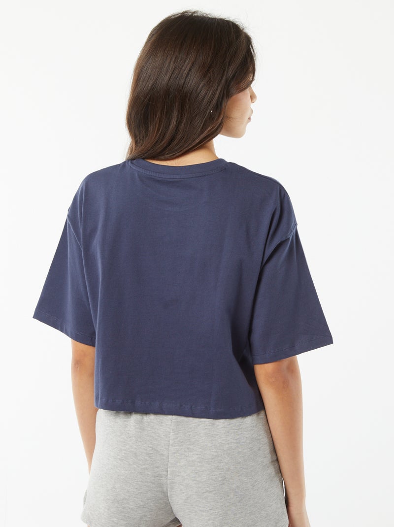 T-shirt lisa corte curto e manga curta AZUL - Kiabi