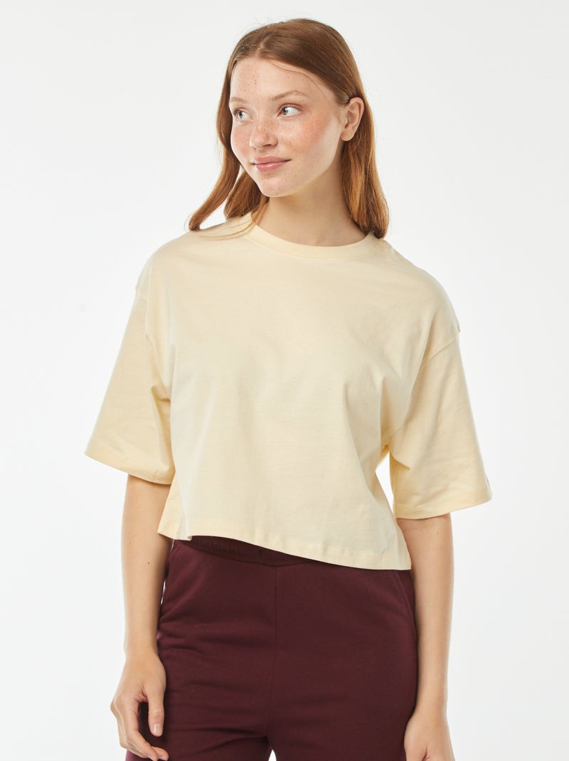 T-shirt lisa corte curto e manga curta Bege - Kiabi