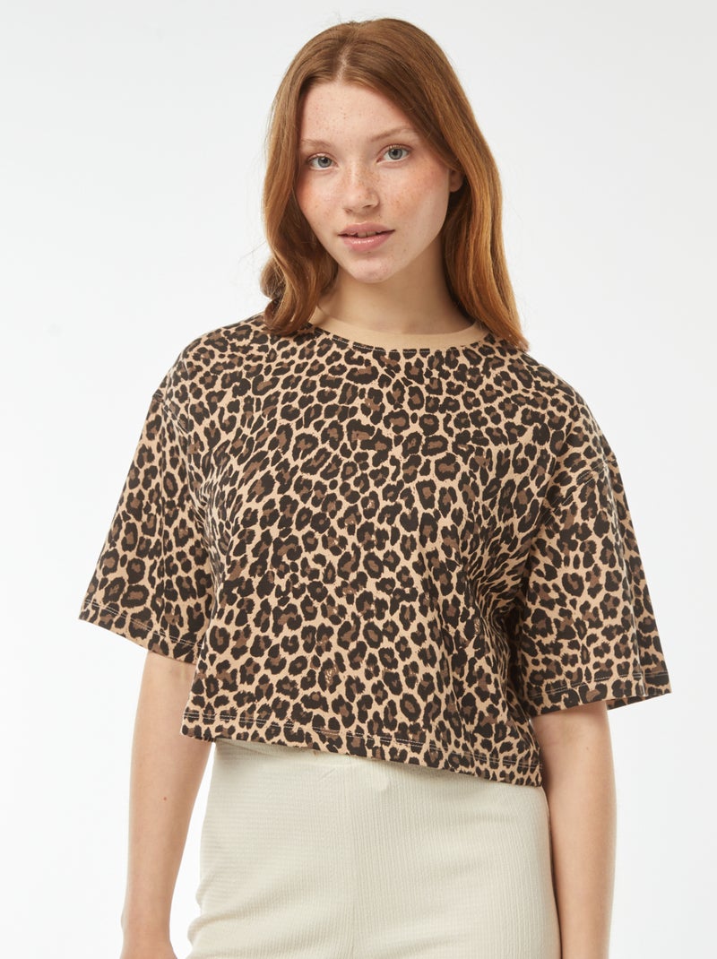 T-shirt lisa corte curto e manga curta Bege - Kiabi