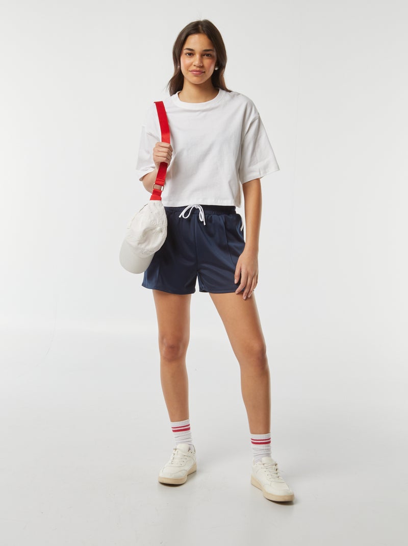 T-shirt lisa corte curto e manga curta Branco - Kiabi