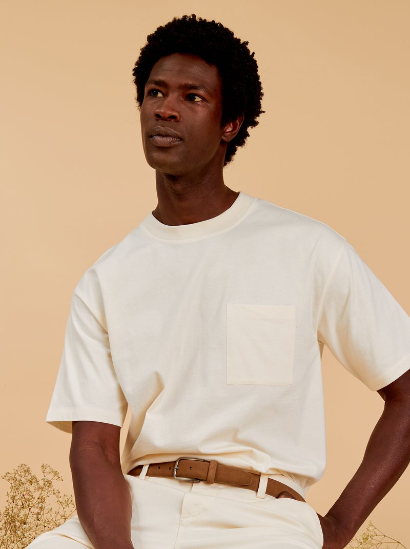 T-shirt lisa de corte largo BEGE - Kiabi