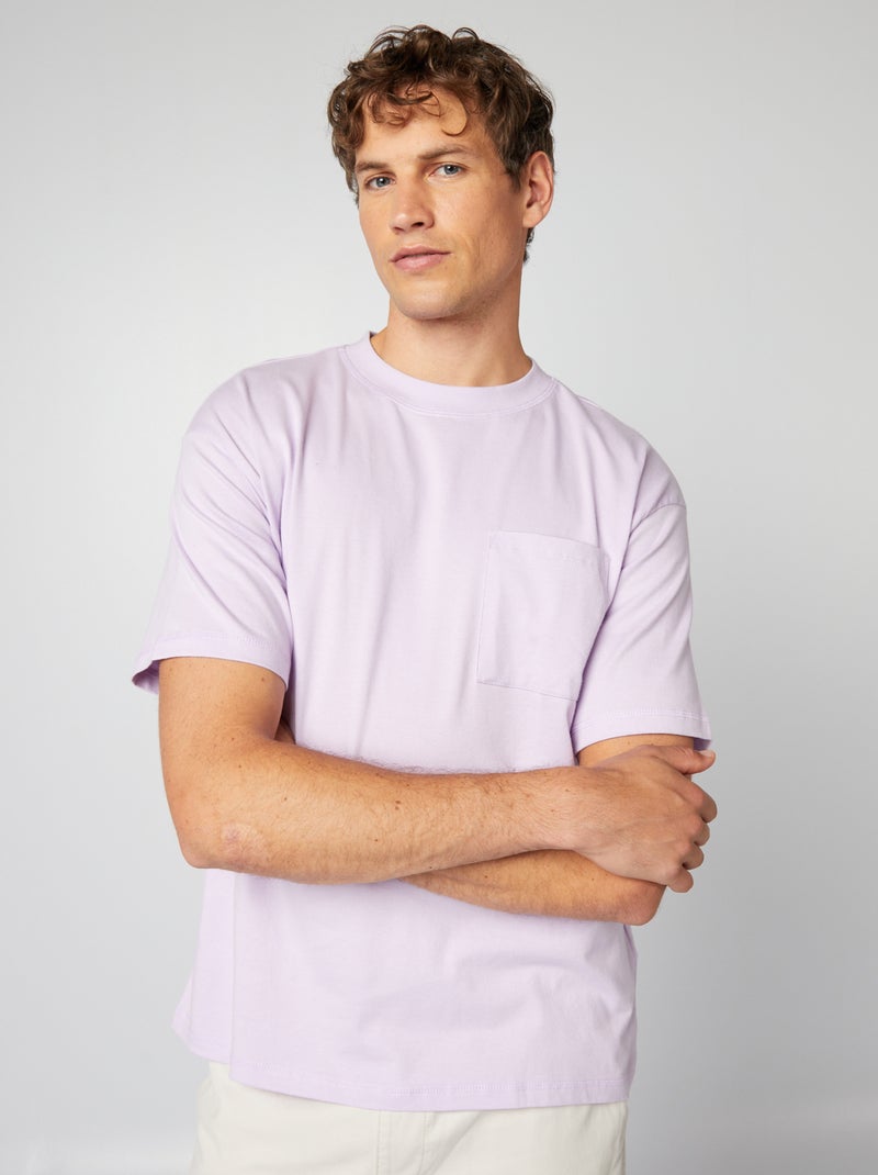 T-shirt lisa de corte largo Malva Claro - Kiabi