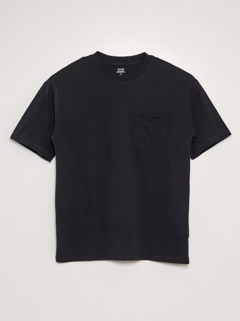 T-shirt lisa de corte largo Preto - Kiabi