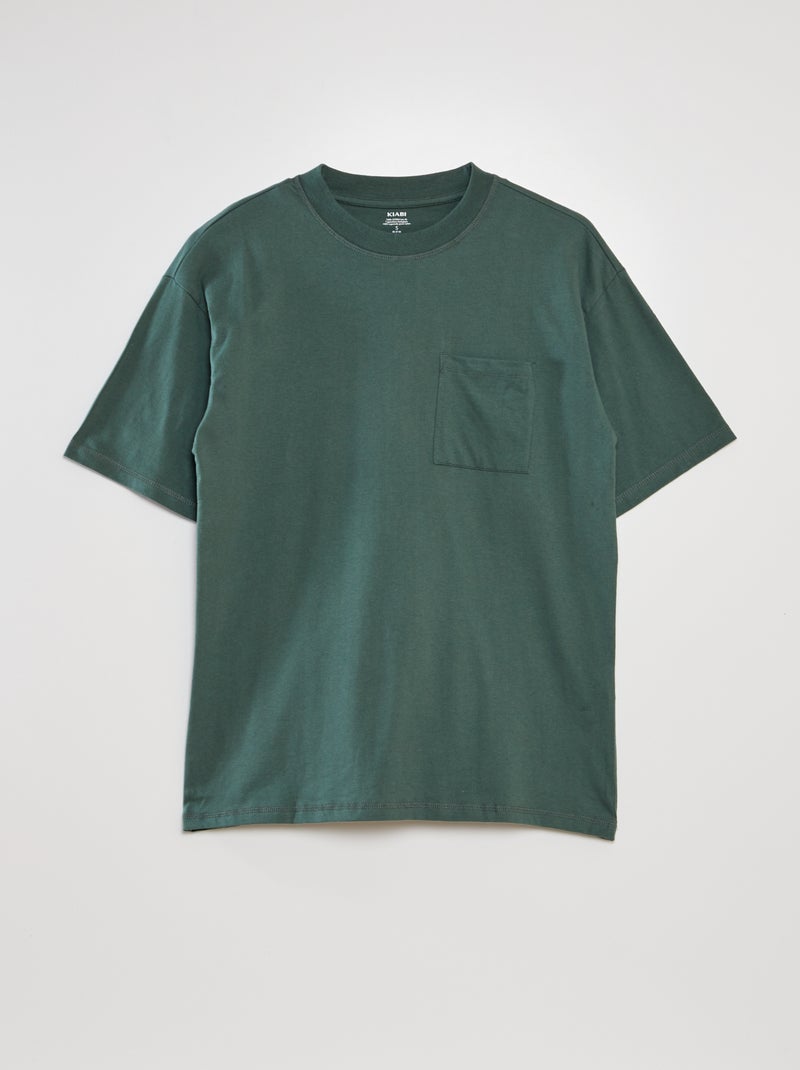 T-shirt lisa de corte largo VERDE - Kiabi