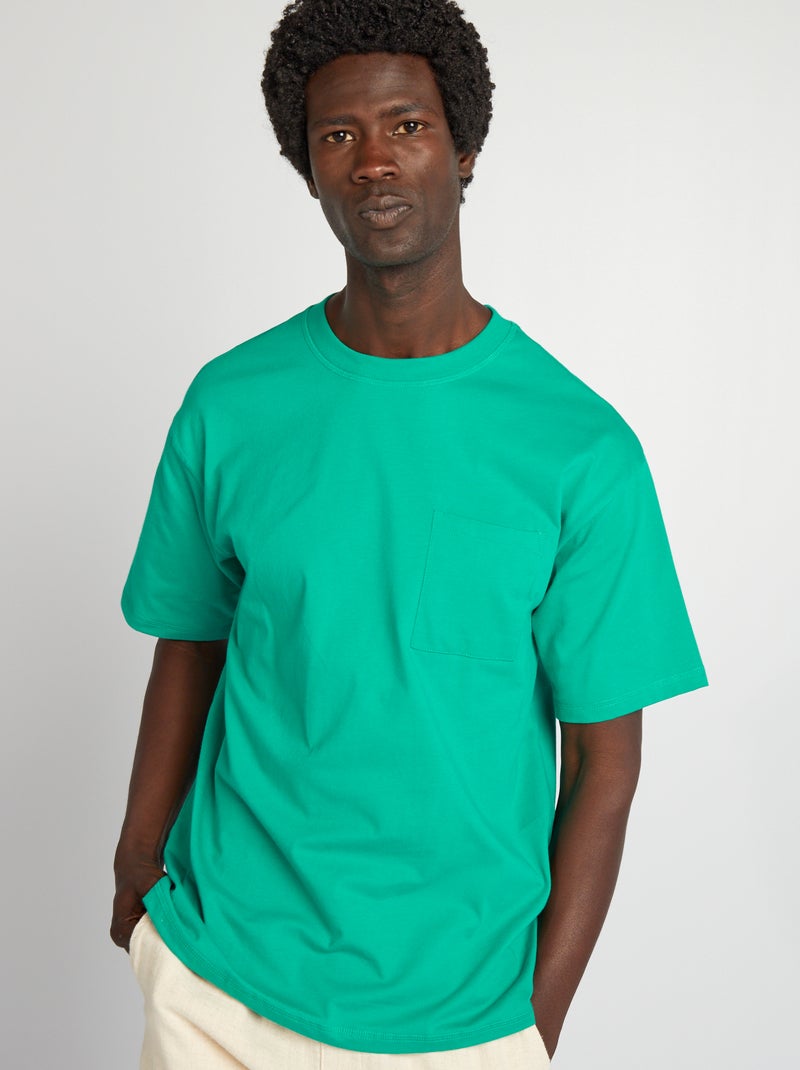 T-shirt lisa de corte largo VERDE - Kiabi