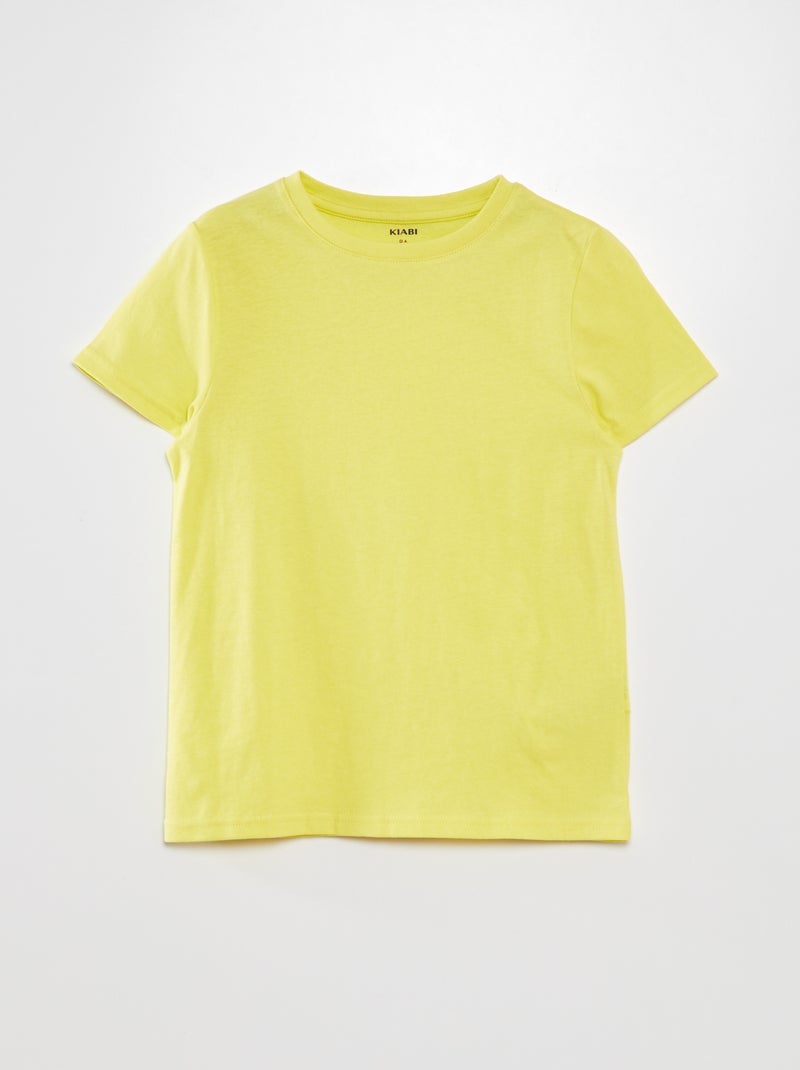 T-shirt lisa de gola redonda Amarelo - Kiabi