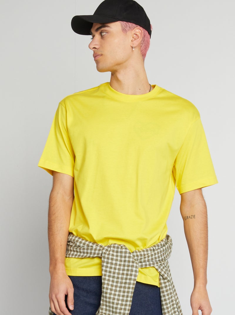 T-shirt lisa de gola redonda Amarelo - Kiabi