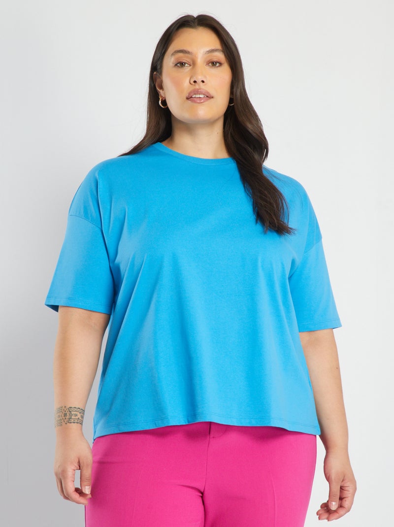 T-shirt lisa de gola redonda Azul Azure - Kiabi