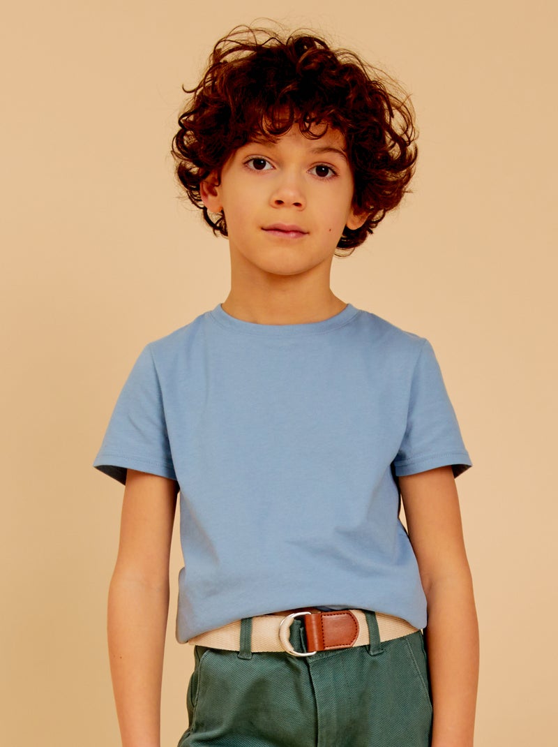 T-shirt lisa de gola redonda AZUL - Kiabi