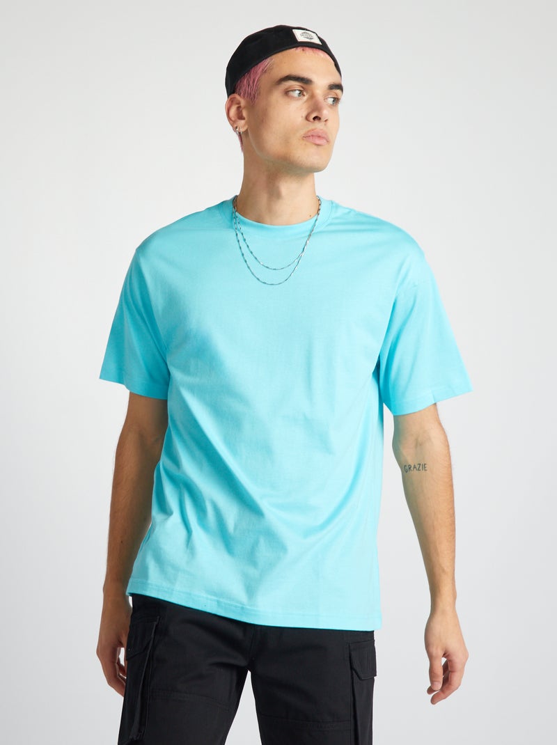 T-shirt lisa de gola redonda AZUL - Kiabi