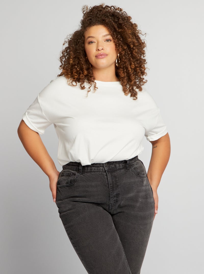 T-shirt lisa de gola redonda Branco - Kiabi