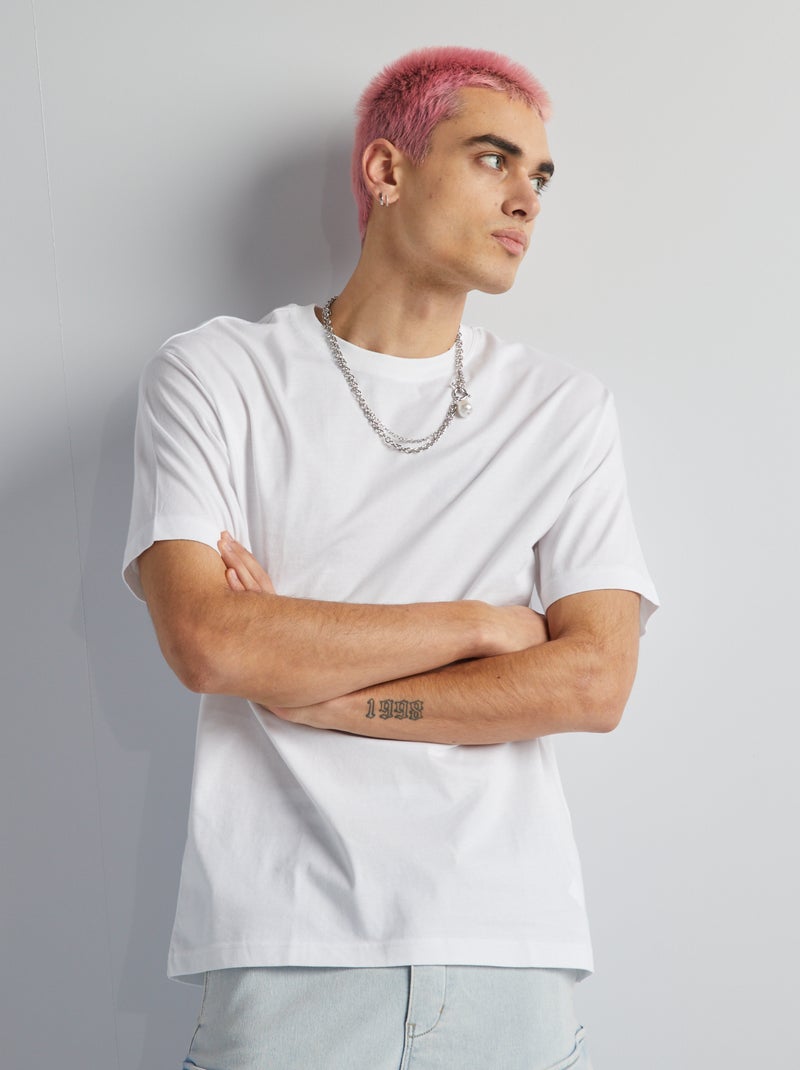 T-shirt lisa de gola redonda Branco - Kiabi