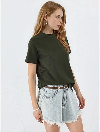 T-shirt lisa de gola redonda busem