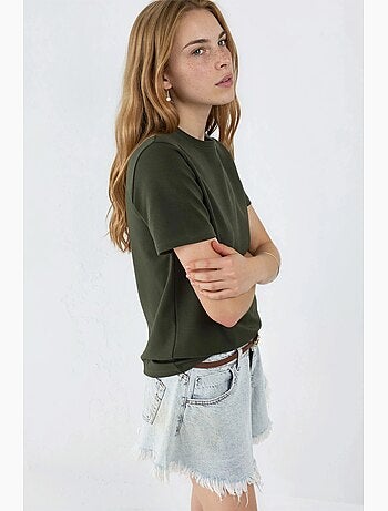 T-shirt lisa de gola redonda busem
