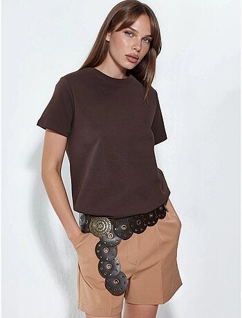 T-shirt lisa de gola redonda busem