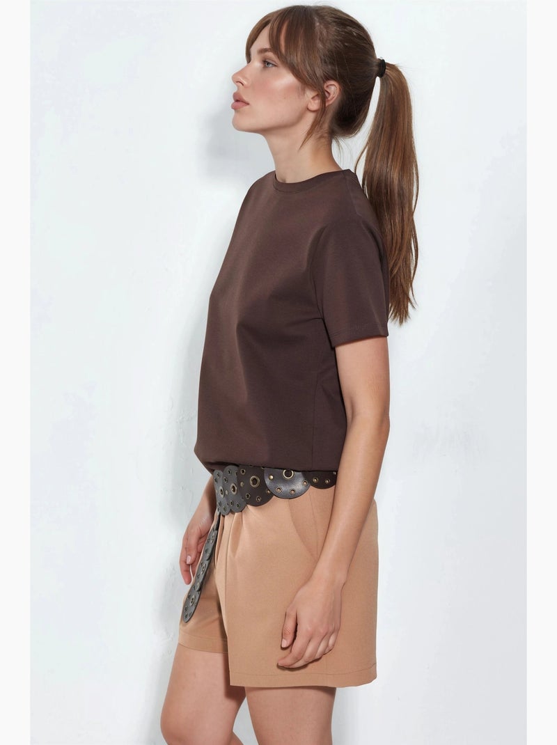T-shirt lisa de gola redonda busem Castanho - Kiabi