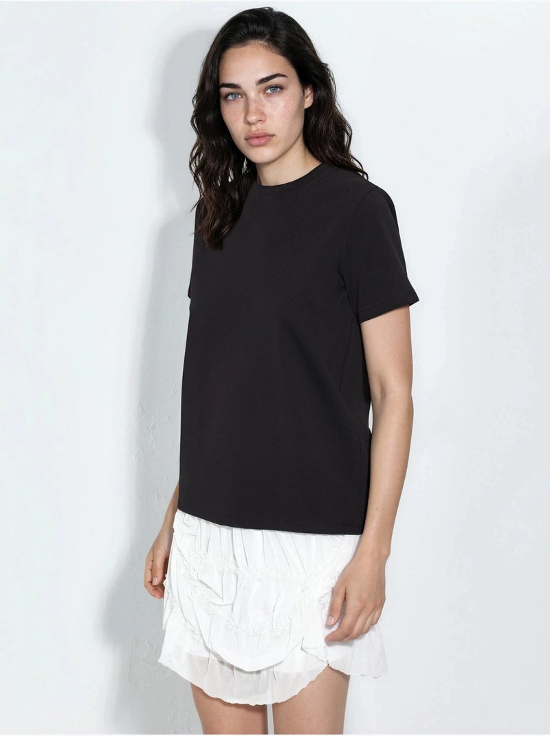 T-shirt lisa de gola redonda busem Preto - Kiabi