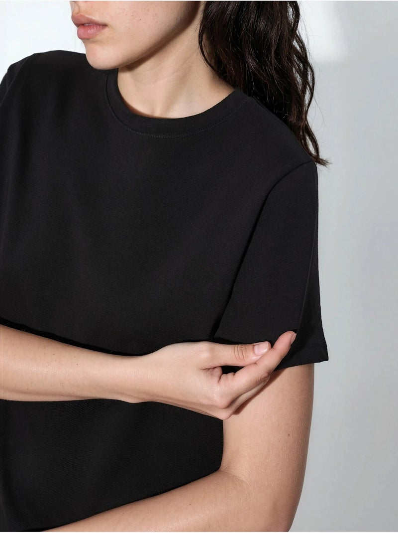 T-shirt lisa de gola redonda busem Preto - Kiabi