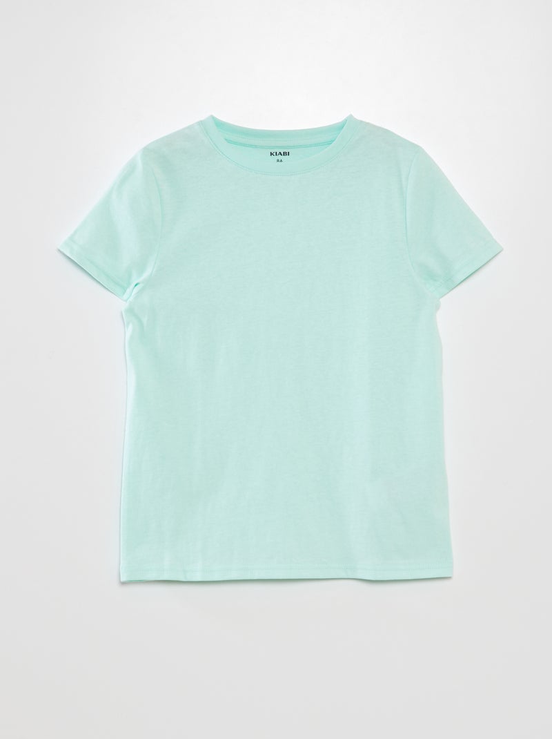 T-shirt lisa de gola redonda VERDE - Kiabi
