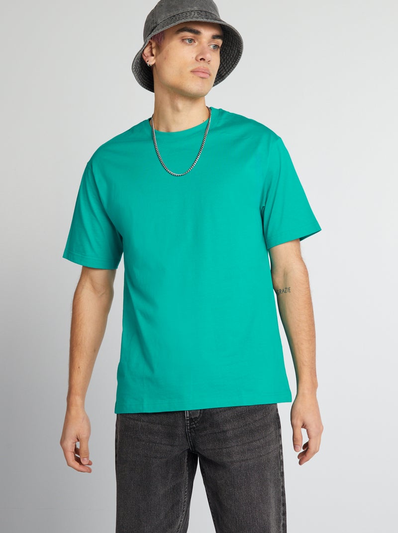 T-shirt lisa de gola redonda Verde - Kiabi