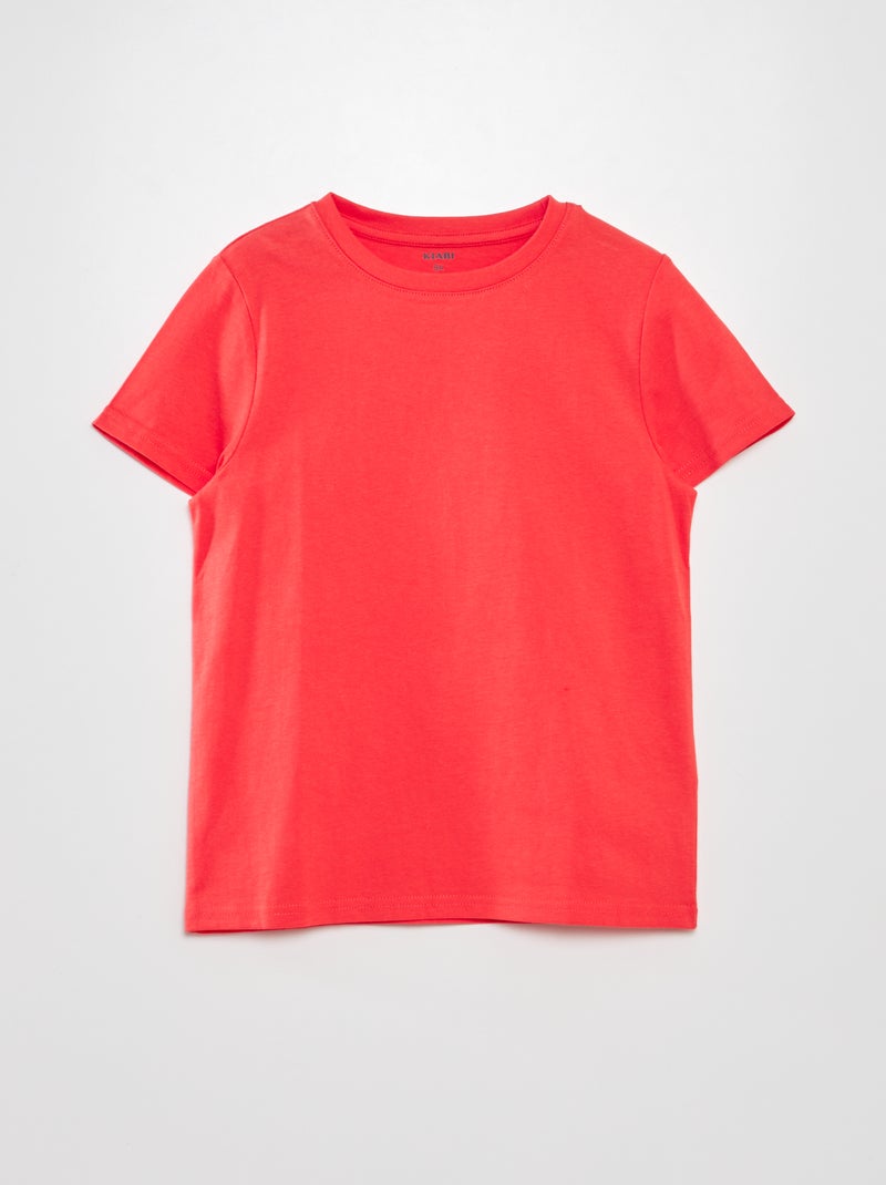T-shirt lisa de gola redonda VERMELHO - Kiabi
