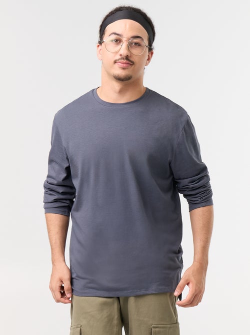 T-shirt lisa de manga comprida - coleção fácil de vestir - Kiabi