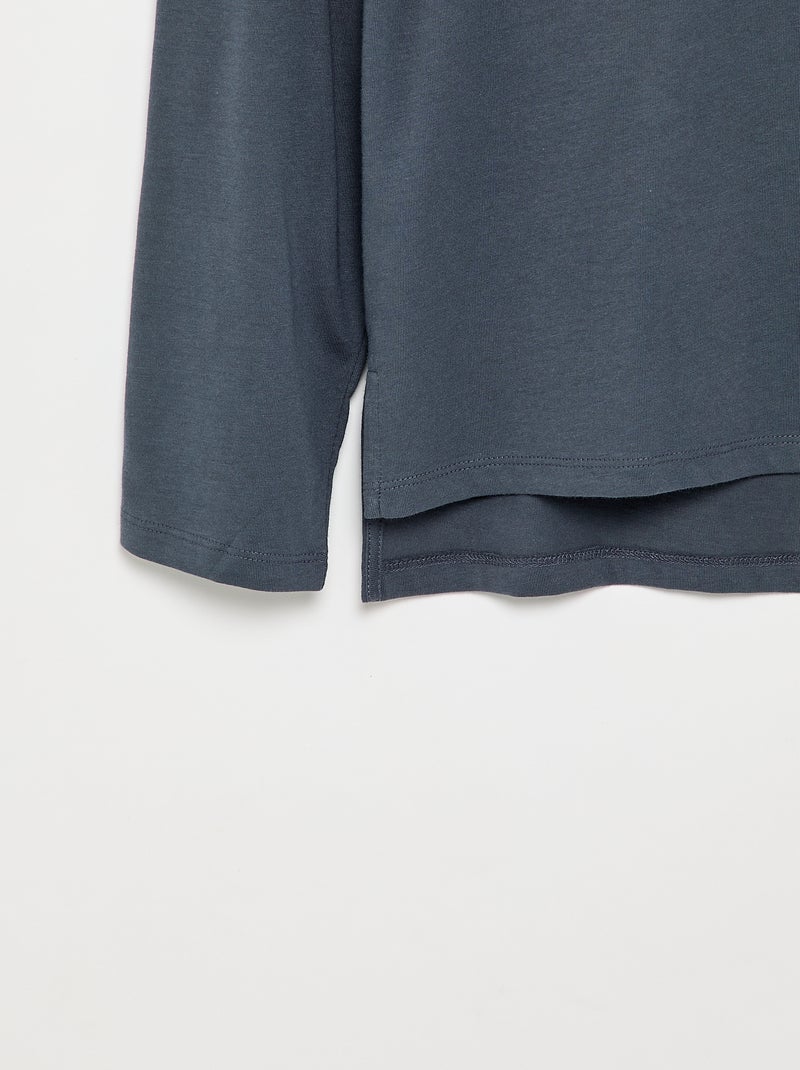 T-shirt lisa de manga comprida - coleção fácil de vestir Azul - Kiabi