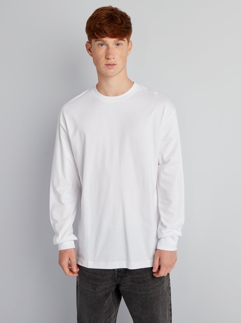 T-shirt lisa de manga comprida BRANCO - Kiabi