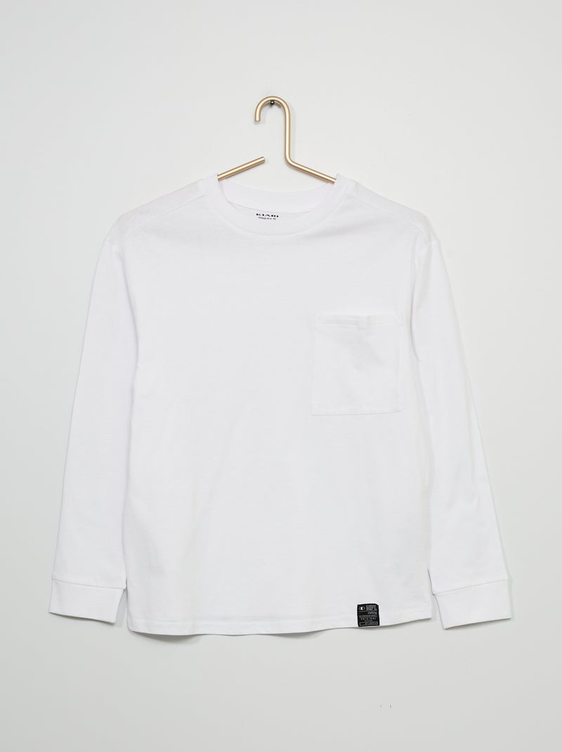 T-shirt lisa de manga comprida Branco - Kiabi