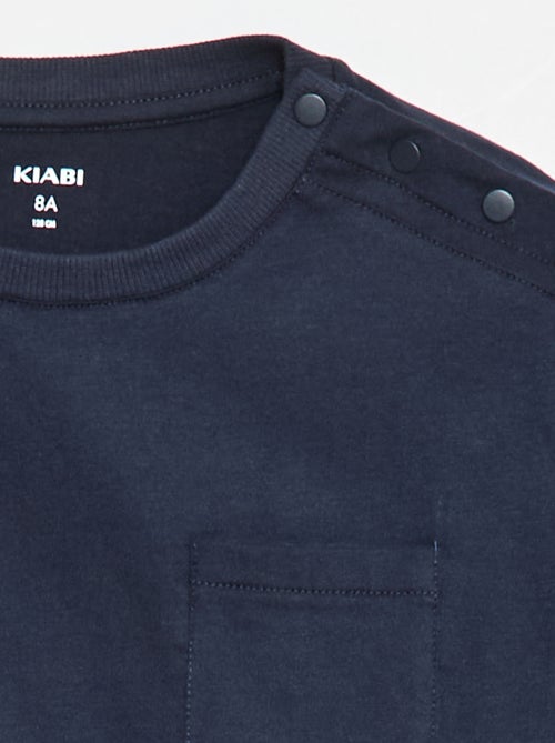 T-shirt lisa de manga comprida com bolso no peito - coleção fácil de vestir - Kiabi