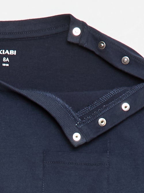 T-shirt lisa de manga comprida com bolso no peito - coleção fácil de vestir - Kiabi