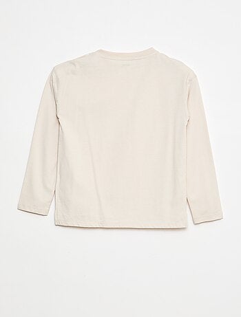 T-shirt lisa de manga comprida com bolso no peito - coleção fácil de vestir