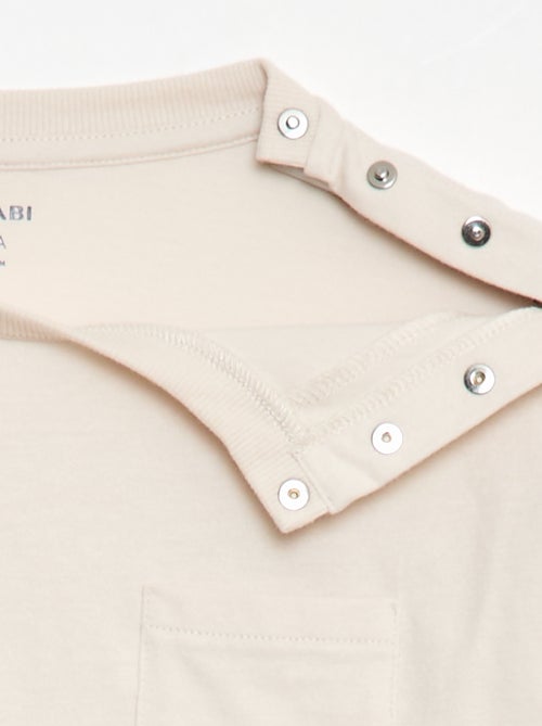 T-shirt lisa de manga comprida com bolso no peito - coleção fácil de vestir - Kiabi